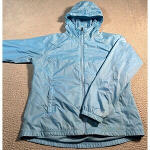 L.L Bean Large Jacket Womens Medium‎ Blue Hooded Waterproof Windbreaker 284384